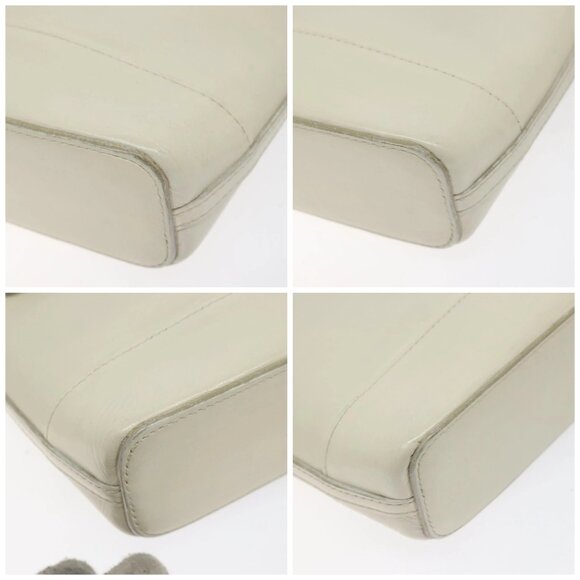 BURBERRY Shoulder Bag Leather White Auth